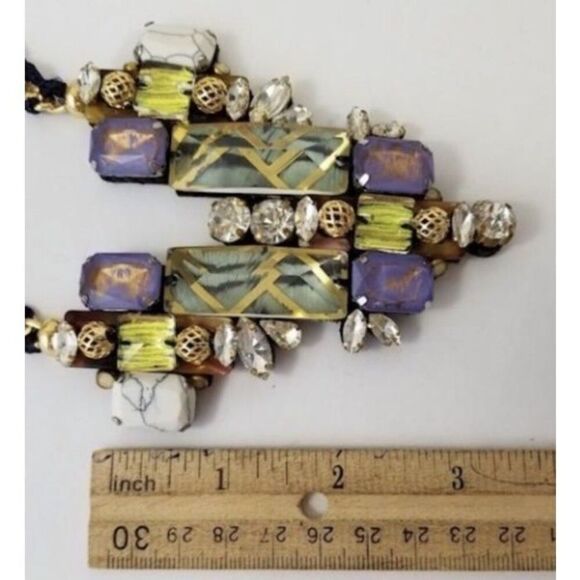 Signed Nocturne Studio JUMI Multicolor Statement Necklace With Leather Backing - Picture 11 of 12